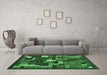 Machine Washable Abstract Emerald Green Contemporary Area Rugs in a Living Room,, wshcon1491emgrn