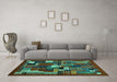 Machine Washable Abstract Turquoise Contemporary Area Rugs in a Living Room,, wshcon1491turq