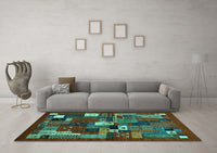 Machine Washable Abstract Turquoise Contemporary Rug, wshcon1491turq