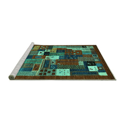 Sideview of Machine Washable Abstract Turquoise Contemporary Area Rugs, wshcon1491turq