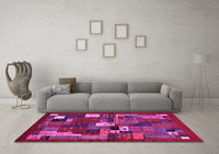 Machine Washable Abstract Pink Contemporary Rug, wshcon1491pnk