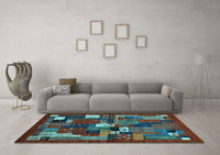 Machine Washable Abstract Light Blue Contemporary Rug, wshcon1491lblu