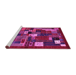 Sideview of Machine Washable Abstract Pink Contemporary Rug, wshcon1491pnk