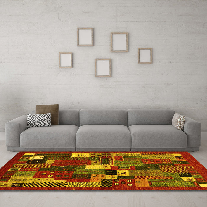 Machine Washable Abstract Yellow Contemporary Rug in a Living Room, wshcon1491yw