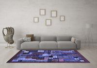 Machine Washable Abstract Blue Contemporary Rug, wshcon1491blu