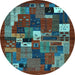 Round Abstract Light Blue Contemporary Rug, con1491lblu