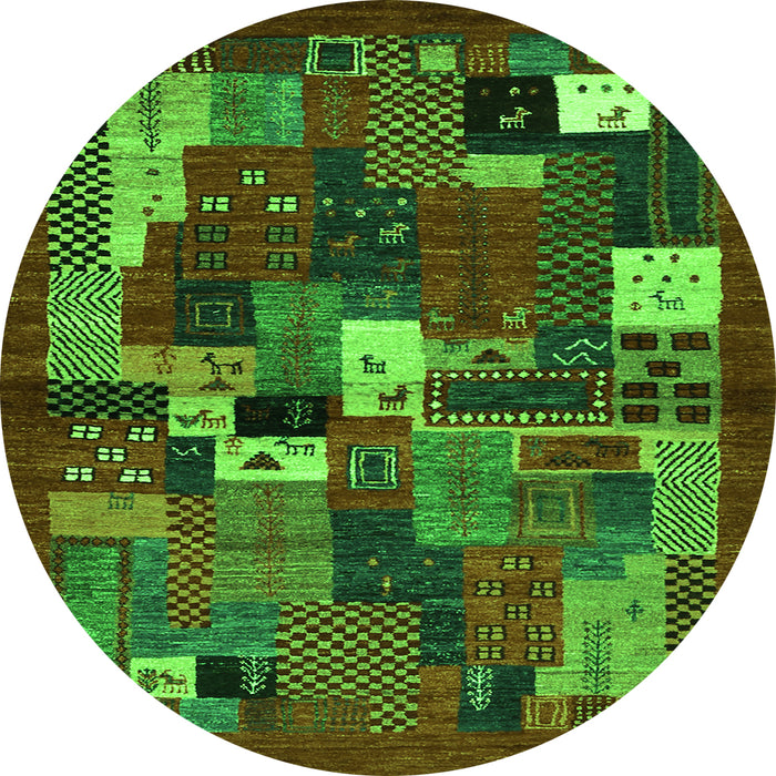 Square Abstract Green Contemporary Rug, con1491grn