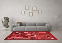 Machine Washable Abstract Red Contemporary Rug, wshcon1491red