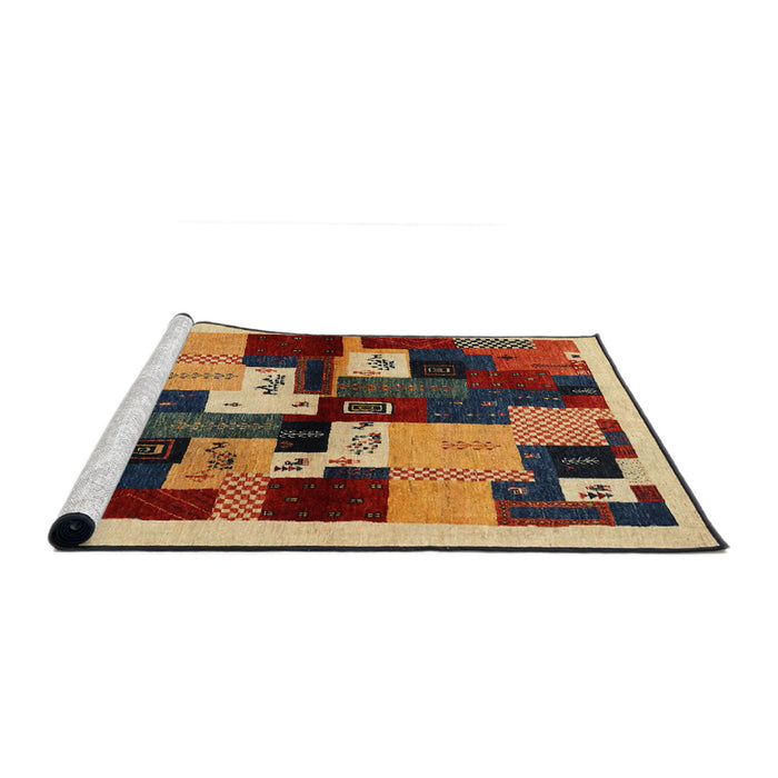 Serging Thickness of Machine Washable Contemporary Yellow Orange Rug, wshcon1492