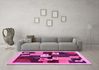 Machine Washable Abstract Pink Contemporary Rug, wshcon1492pnk