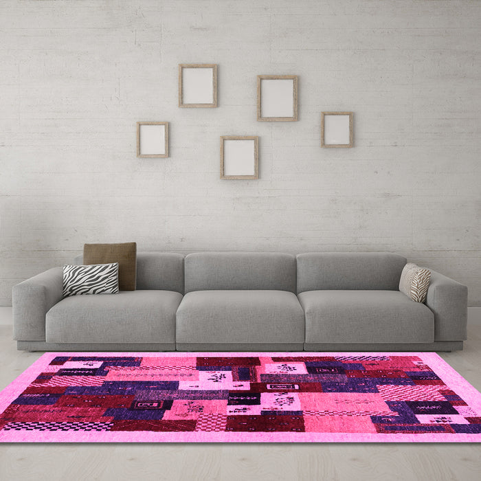 Machine Washable Abstract Pink Contemporary Rug in a Living Room, wshcon1492pnk