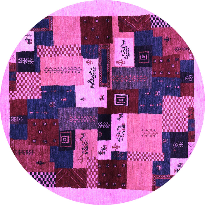 Round Machine Washable Abstract Purple Contemporary Area Rugs, wshcon1492pur