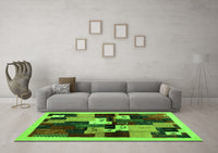 Machine Washable Abstract Green Contemporary Rug, wshcon1492grn