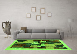 Machine Washable Abstract Green Contemporary Area Rugs in a Living Room,, wshcon1492grn