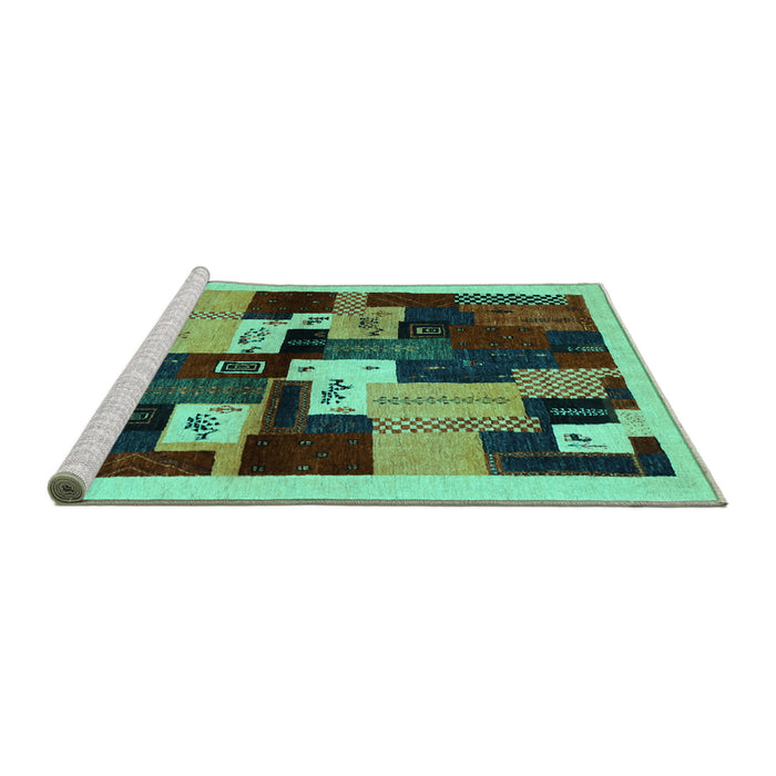 Sideview of Machine Washable Abstract Turquoise Contemporary Area Rugs, wshcon1492turq