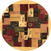 Round Abstract Brown Contemporary Rug, con1492brn