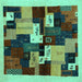 Square Machine Washable Abstract Turquoise Contemporary Area Rugs, wshcon1492turq