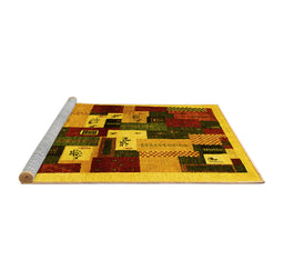 Sideview of Machine Washable Abstract Yellow Contemporary Rug, wshcon1492yw