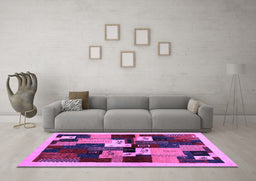 Machine Washable Abstract Purple Contemporary Area Rugs in a Living Room, wshcon1492pur