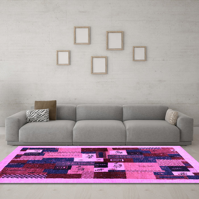 Machine Washable Abstract Purple Contemporary Area Rugs in a Living Room, wshcon1492pur