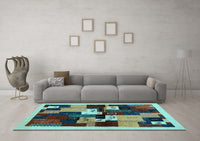 Machine Washable Abstract Light Blue Contemporary Rug, wshcon1492lblu