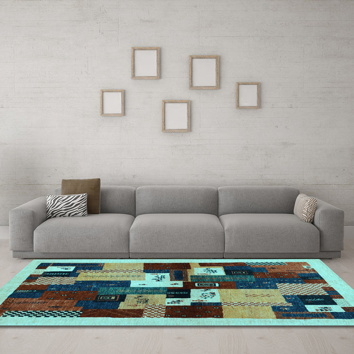 Machine Washable Abstract Light Blue Contemporary Rug in a Living Room, wshcon1492lblu