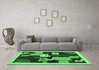 Machine Washable Abstract Emerald Green Contemporary Rug, wshcon1492emgrn