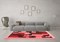 Machine Washable Abstract Red Contemporary Rug, wshcon1492red