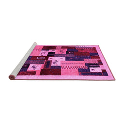 Sideview of Machine Washable Abstract Pink Contemporary Rug, wshcon1492pnk