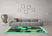 Machine Washable Abstract Turquoise Contemporary Area Rugs in a Living Room,, wshcon1492turq