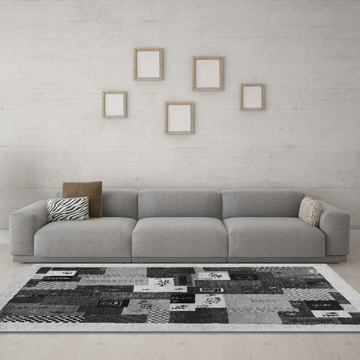 Machine Washable Abstract Gray Contemporary Rug in a Living Room,, wshcon1492gry