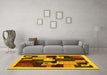 Machine Washable Abstract Yellow Contemporary Rug in a Living Room, wshcon1492yw