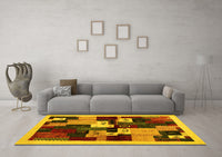 Machine Washable Abstract Yellow Contemporary Rug, wshcon1492yw