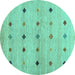 Round Abstract Turquoise Contemporary Rug, con1493turq