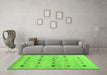 Machine Washable Abstract Green Contemporary Area Rugs in a Living Room,, wshcon1493grn