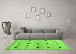 Machine Washable Abstract Green Contemporary Area Rugs in a Living Room,, wshcon1493grn