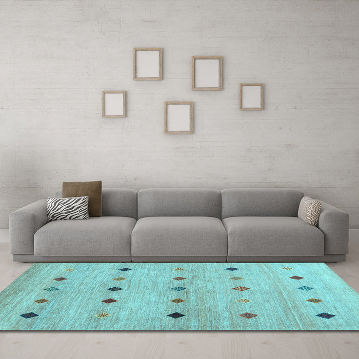 Machine Washable Abstract Light Blue Contemporary Rug in a Living Room, wshcon1493lblu