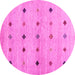 Round Machine Washable Abstract Pink Contemporary Rug, wshcon1493pnk