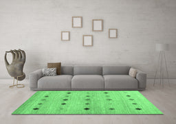 Machine Washable Abstract Emerald Green Contemporary Area Rugs in a Living Room,, wshcon1493emgrn