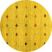 Round Machine Washable Abstract Yellow Contemporary Rug, wshcon1493yw