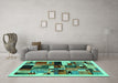 Machine Washable Abstract Turquoise Contemporary Area Rugs in a Living Room,, wshcon1494turq