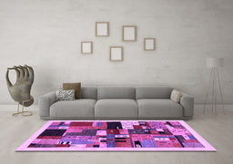Machine Washable Abstract Purple Contemporary Area Rugs in a Living Room, wshcon1494pur