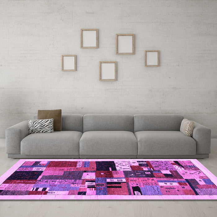 Machine Washable Abstract Purple Contemporary Area Rugs in a Living Room, wshcon1494pur
