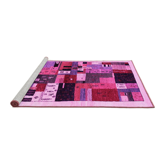Sideview of Machine Washable Abstract Pink Contemporary Rug, wshcon1494pnk