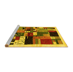 Sideview of Machine Washable Abstract Yellow Contemporary Rug, wshcon1494yw