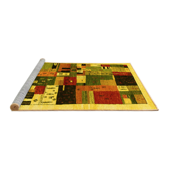 Sideview of Machine Washable Abstract Yellow Contemporary Rug, wshcon1494yw