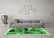 Machine Washable Abstract Emerald Green Contemporary Area Rugs in a Living Room,, wshcon1494emgrn