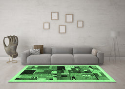 Machine Washable Abstract Emerald Green Contemporary Area Rugs in a Living Room,, wshcon1494emgrn