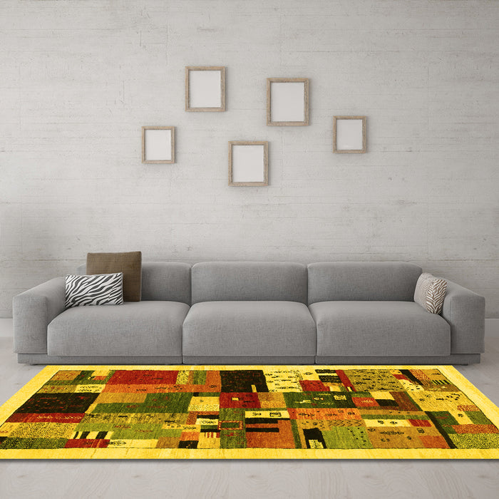 Machine Washable Abstract Yellow Contemporary Rug in a Living Room, wshcon1494yw
