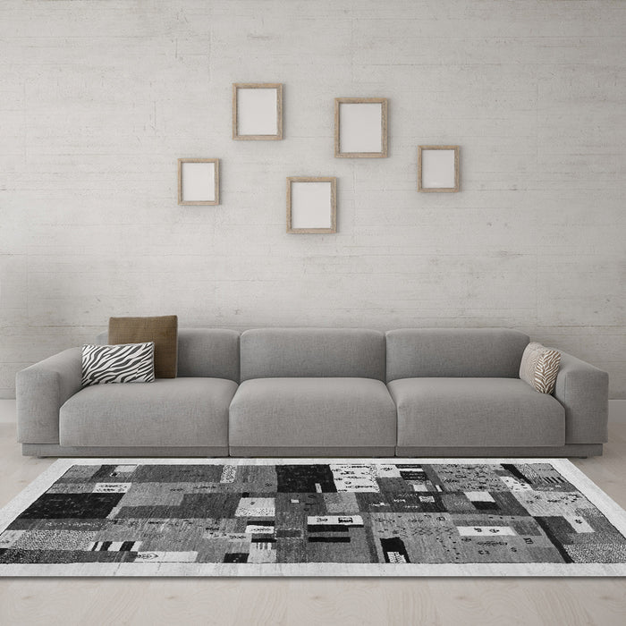 Machine Washable Abstract Gray Contemporary Rug in a Living Room,, wshcon1494gry